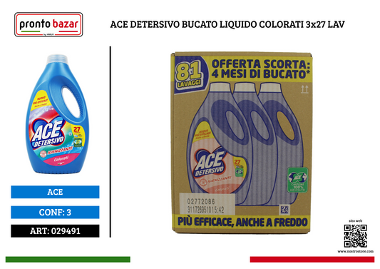 ACE DETERSIVO BUCATO LIQUIDO COLORATI 3x27 LAV