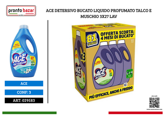 ACE DETERSIVO BUCATO LIQUIDO PROFUMATO TALCO E MUSCHIO 3X27 LAV