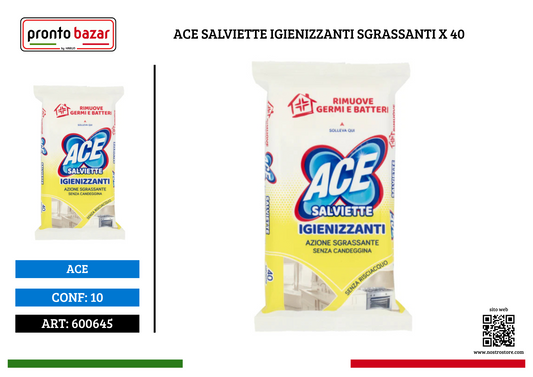 ACE SALVIETTE IGIENIZZANTI SGRASSANTI X 40