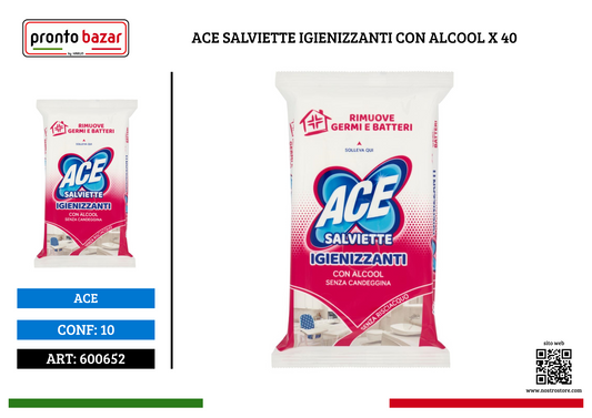 ACE SALVIETTE IGIENIZZANTI CON ALCOOL X 40
