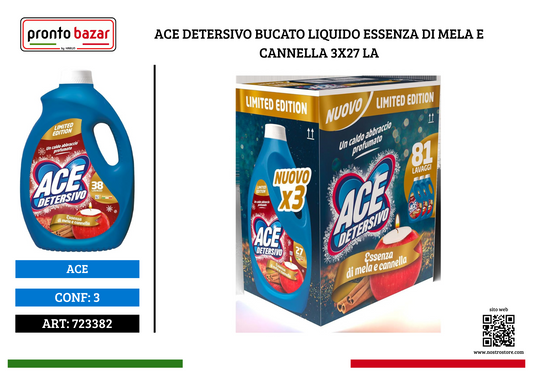 ACE DETERSIVO BUCATO LIQUIDO ESSENZA DI MELA E CANNELLA 3X27 LA