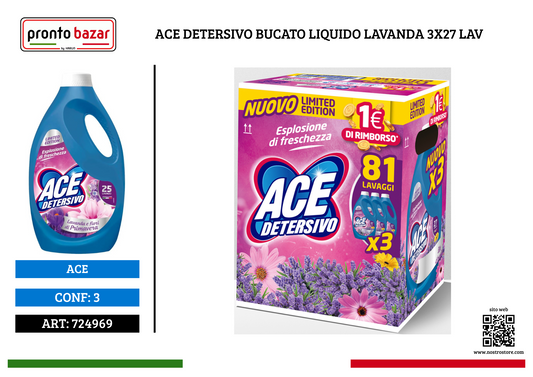 ACE DETERSIVO BUCATO LIQUIDO LAVANDA 3X27 LAV
